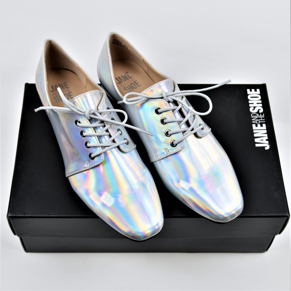 NWT Womens Patent Snip Rainbow Toe Oxfords Shoes
